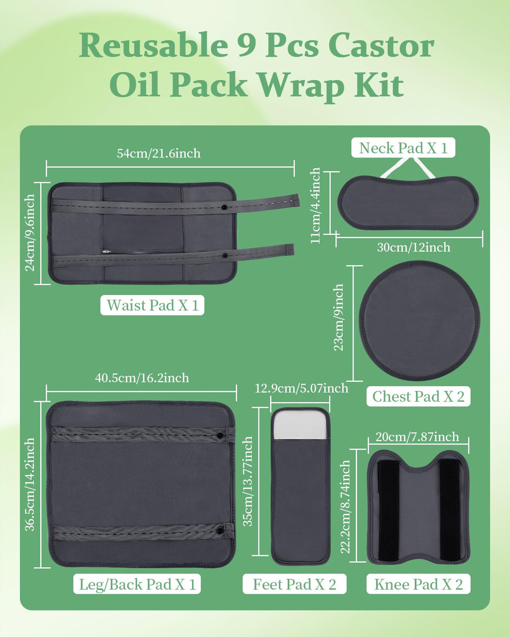 Castor oil pack wrap for back or legs with elastic strap