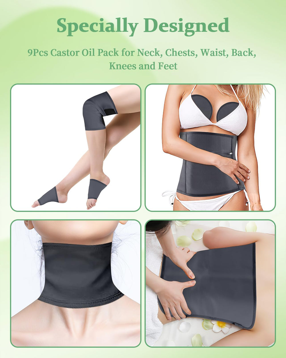 Castor oil pack wrap for the waist with adjustable elastic strap