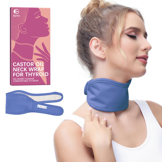 Castor oil thyroid neck wrap in violet color with adjustable hook-and-loop straps