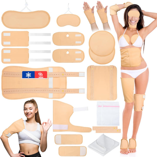 Complete 18-piece castor oil pack wrap kit layout