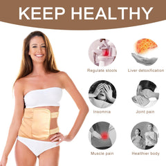 Flexible castor oil pack with adjustable strap on abdomen