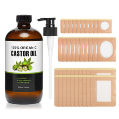 40Pcs Castor Oil Pack Wrap with 16 oz amber glass bottle