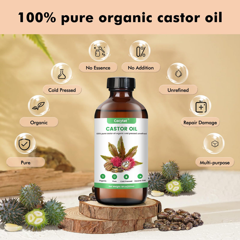 Castor oil pack wrap with glass bottle illustration