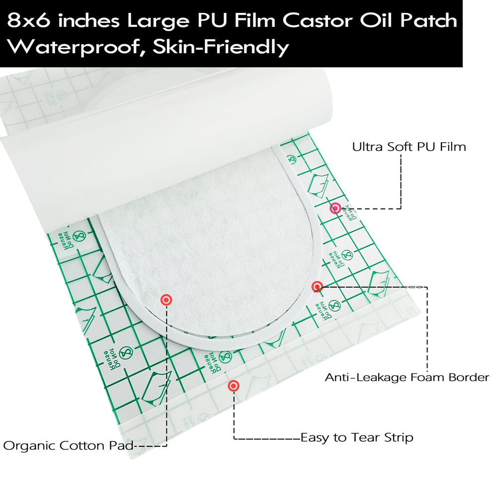 Castor oil patch applied to abdomen for liver area fitting