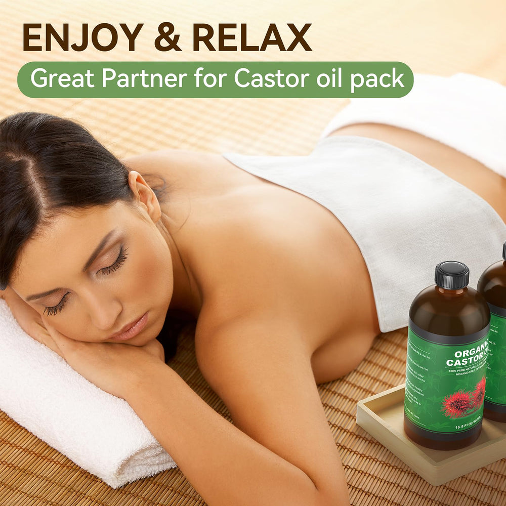 Castor oil pack wrap applied to the abdomen area
