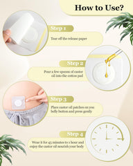 Applying castor oil patch to belly button