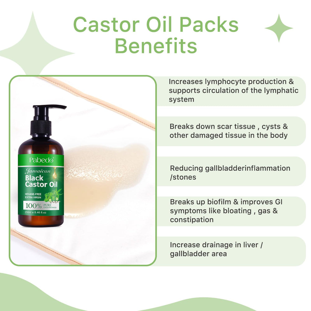Castor Oil Pack Wrap opened showing oil pack and bottle
