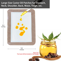 Castor oil patch showing 8x6 inch size with 6x4 inch inner pad