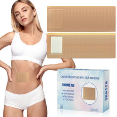 Pack shot of 32 disposable castor oil patches