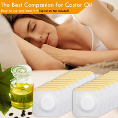No-wash disposable castor oil patch applied to skin