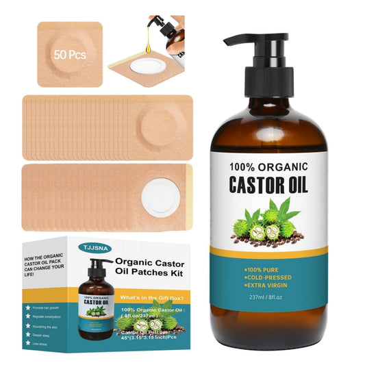 Castor oil patches kit with 50 patches and 8oz bottle