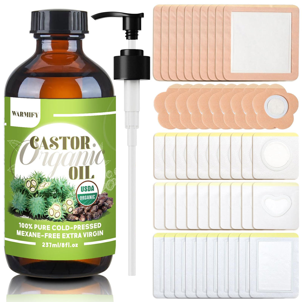 8oz glass bottle of organic cold-pressed castor oil
