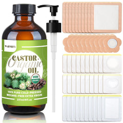 8oz glass bottle of organic cold-pressed castor oil