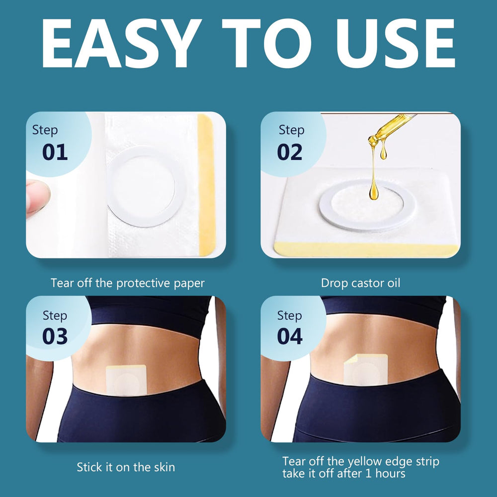 Patch being applied to the belly button with oil applied