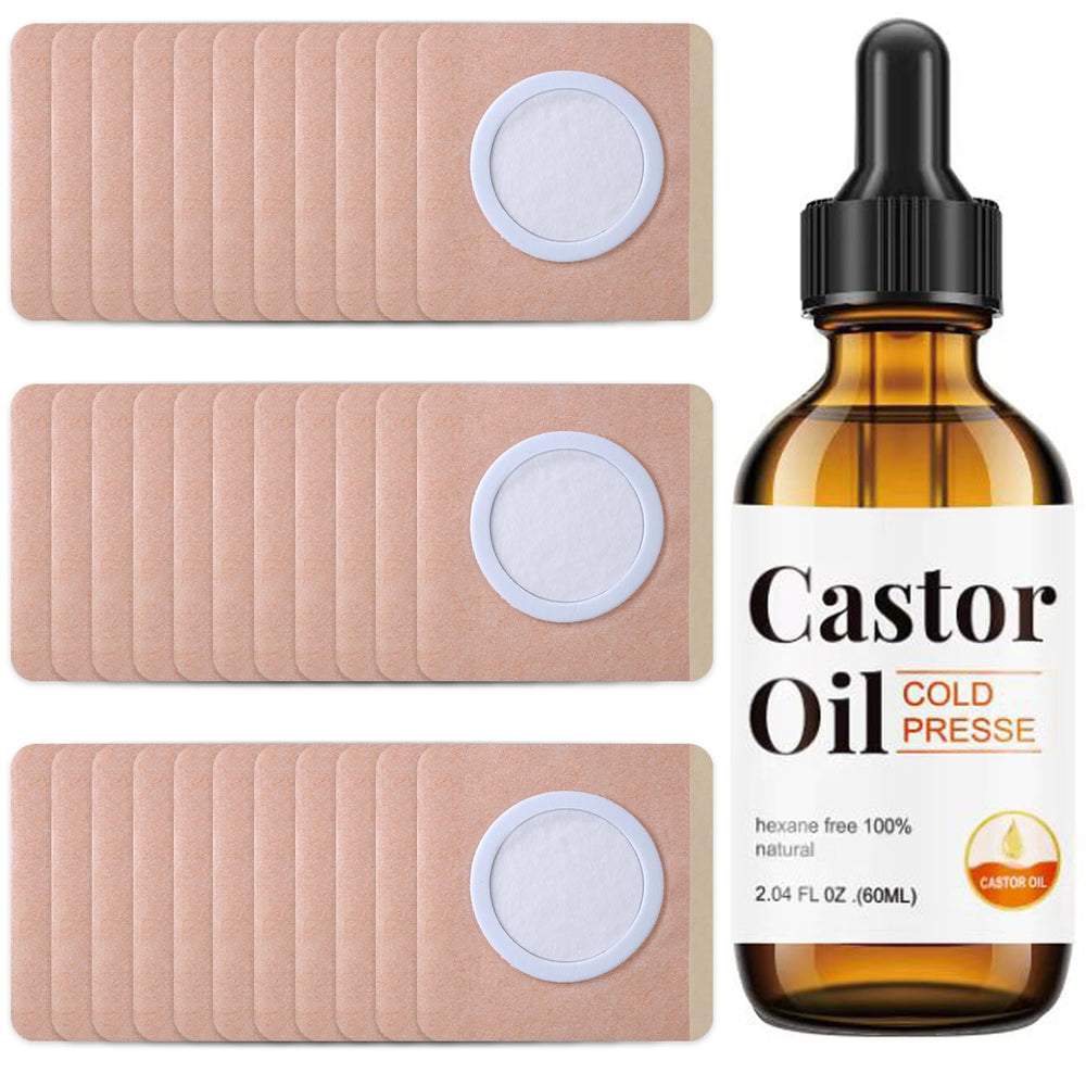 Disposable castor oil belly button patch on skin