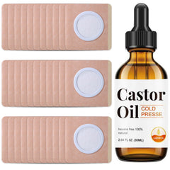 Disposable castor oil belly button patch on skin