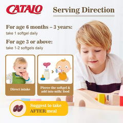 Product packaging with ingredients and dosage information for CATAL0 DHA IQ formula
