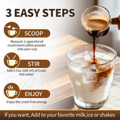 Brewing Catfit Mushroom Coffee Powder in a cup