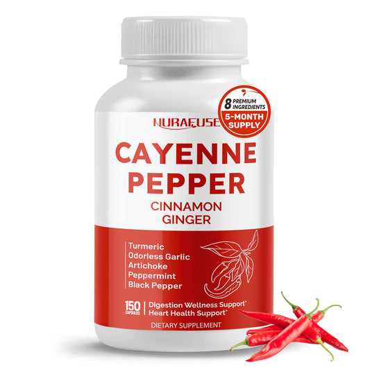 Nurafuse Cayenne Pepper 8-in-1 Formula bottle with Cinnamon Ginger Turmeric