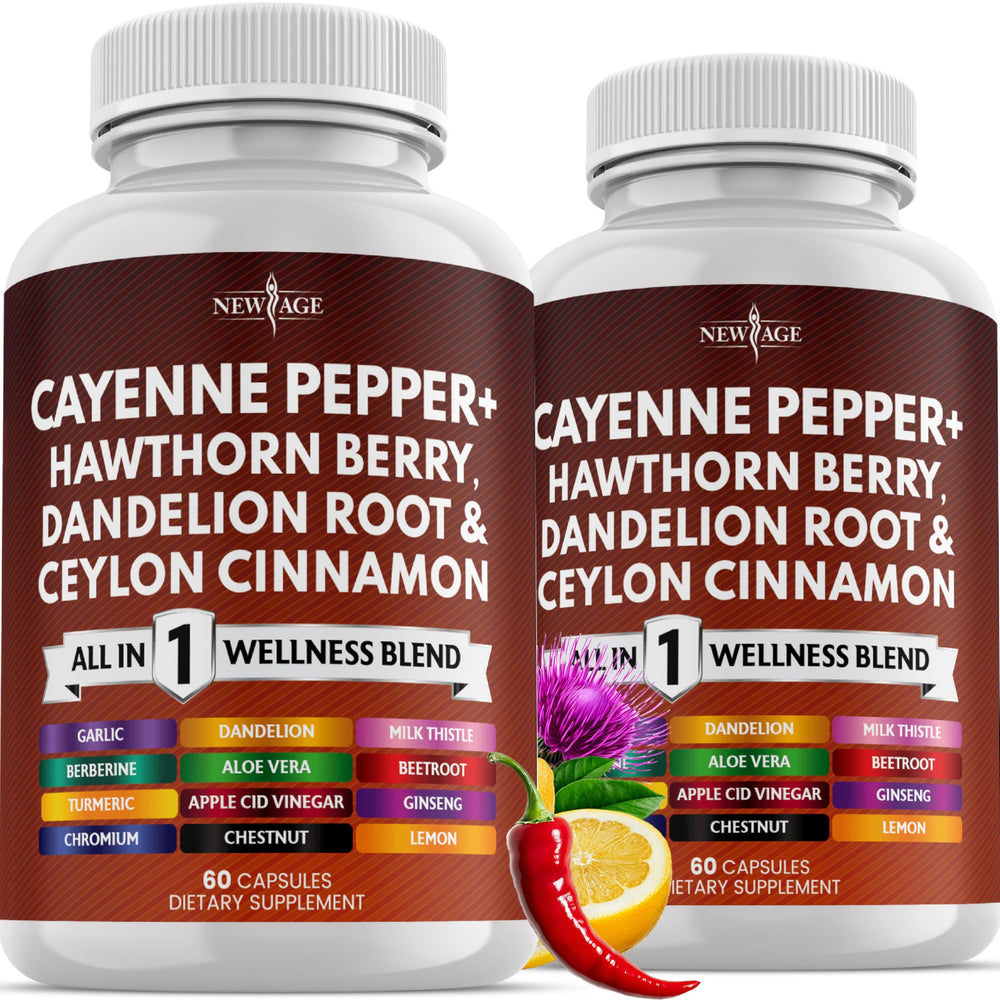 Cayenne pepper capsules bottle on white background