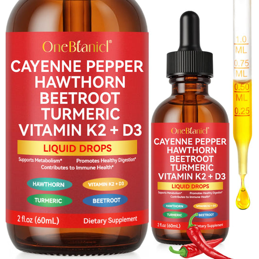 Bottle of Cayenne Pepper Drops with organic ingredients visible
