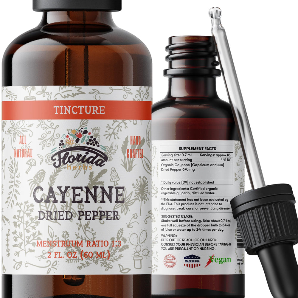 Florida Herbs Cayenne Tincture Extract bottle with Organic Cayenne (Capsicum annuum) 2 oz