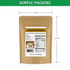 Kraft resealable packaging keeping CCnature Stevia powder fresh