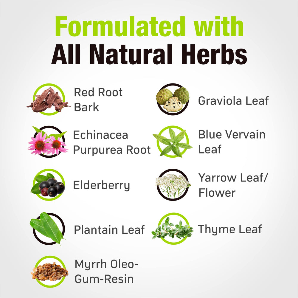 Ingredients: red root bark, echinacea purpurea, elderberry