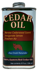 8oz can of Eastern Red Cedar Oil (Juniperus virginiana) from Fox Creek Cedar Oil