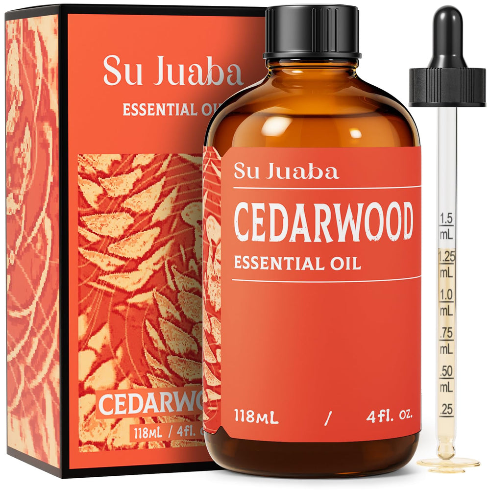 SU JUABA Cedarwood Essential Oil 4 oz amber bottle with dropper