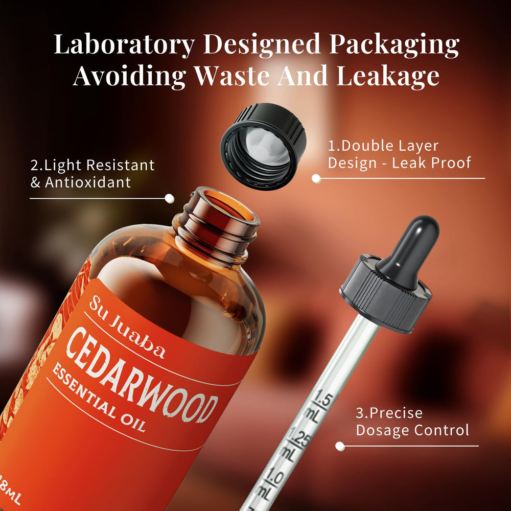 Safe storage and use of cedarwood essential oil in amber bottle
