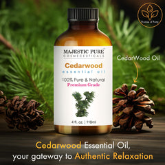 Amber glass bottle of cedarwood essential oil