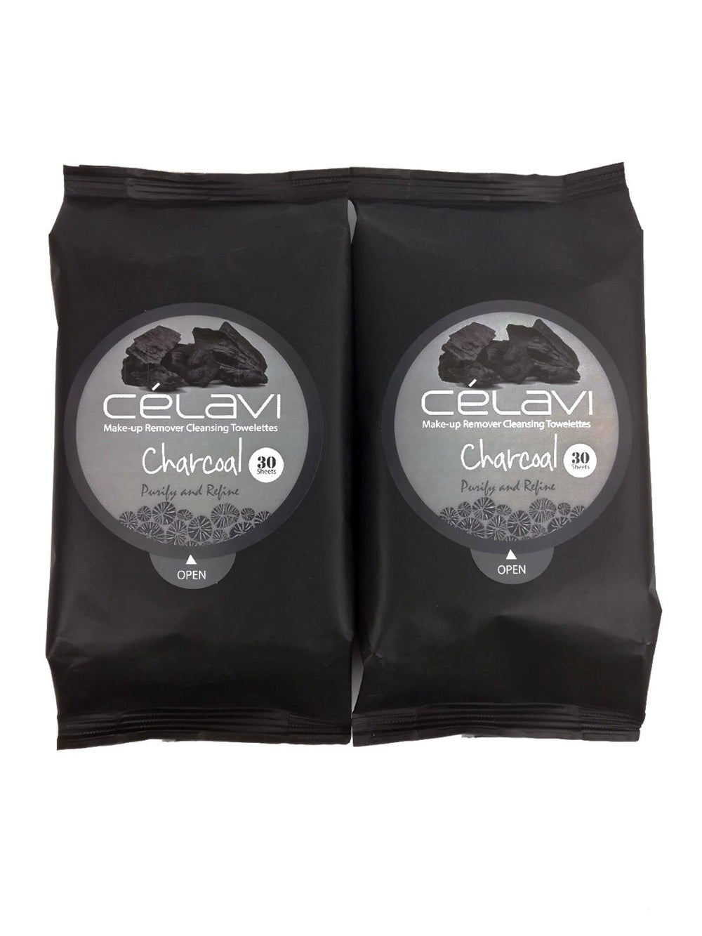 Celavi Charcoal Makeup Remover Wipes front-pack view for quick cleansing on the go