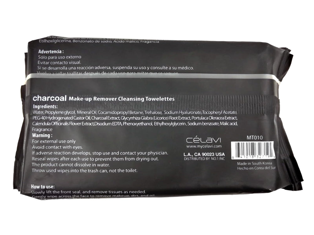 Celavi Charcoal Wipes being used on skin for makeup removal and toning