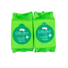Celavi makeup remover wipes cucumber packaging for on-the-go cleansing.