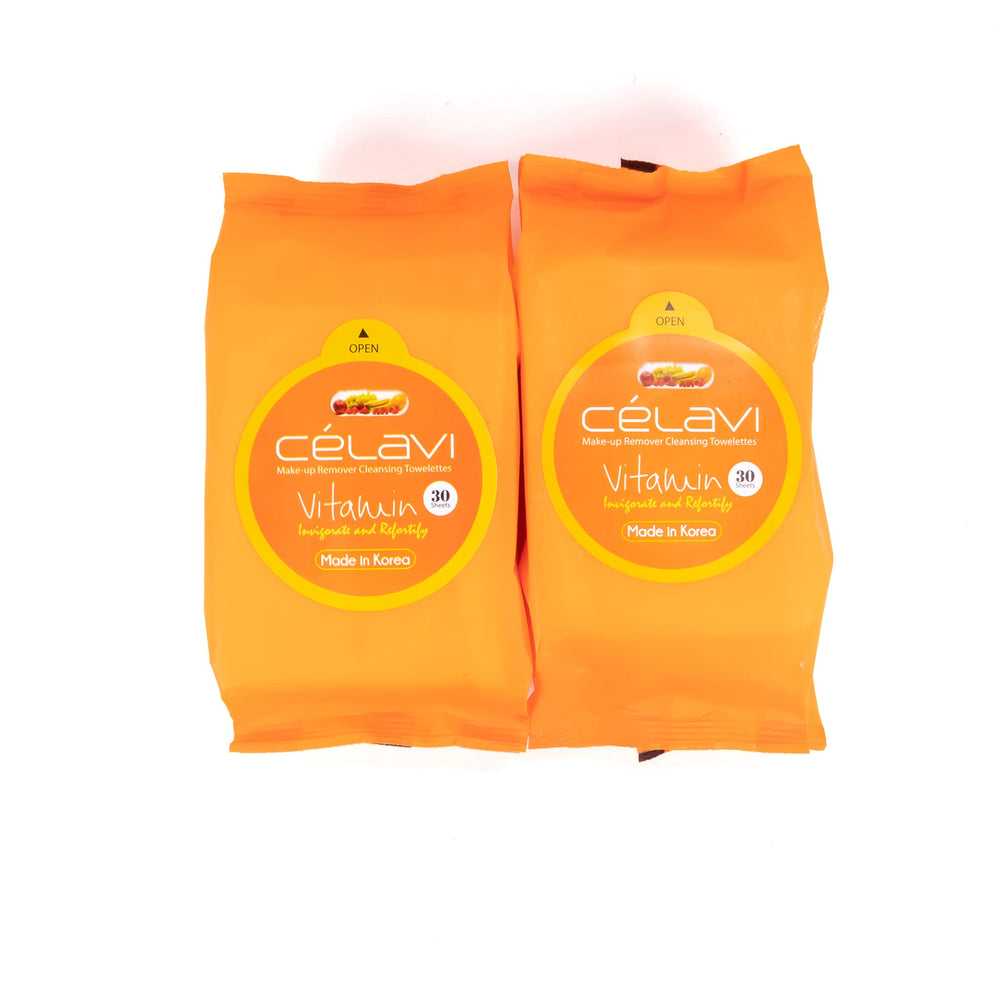 Celavi Vitamin makeup remover wipes pack front view for on-the-go cleansing