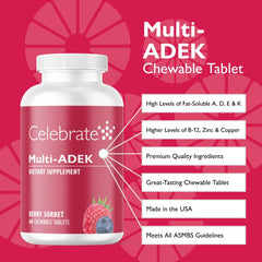 Close-up of Berry Sorbert ADEK chewable vitamin tablet