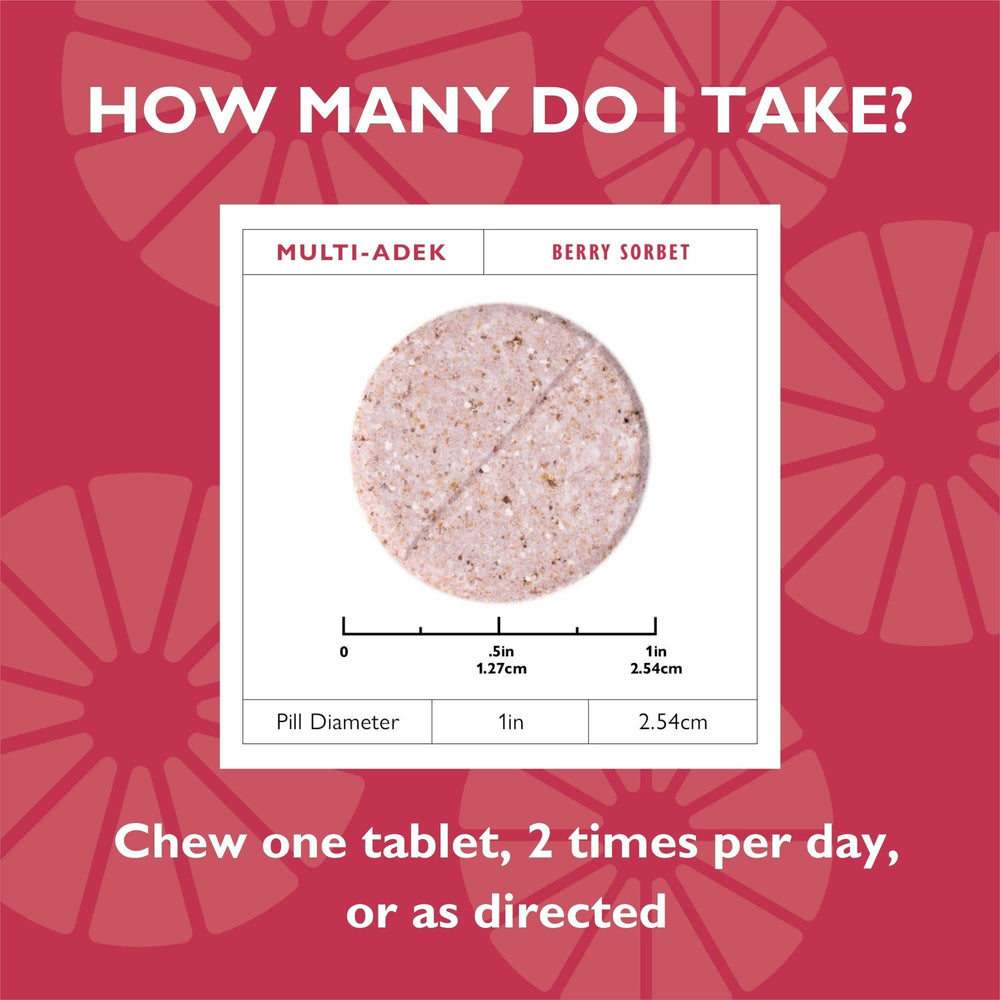 Chewable tablet with dosage instruction to take 1 tablet twice daily