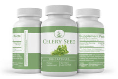 Natural health concept with celery seeds and bottle