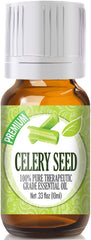 Celery Seed Essential Oil in amber 10ml glass bottle with eyedropper