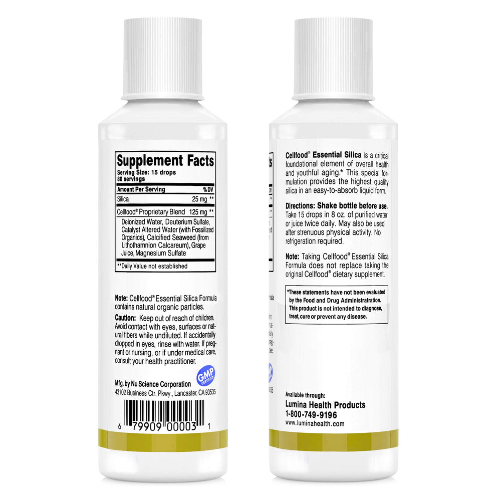 Display of Cellfood Essential Silica 3-pack bottles