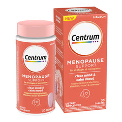 Centrum Clear Mind bottle with menopause tablets for daily focus support