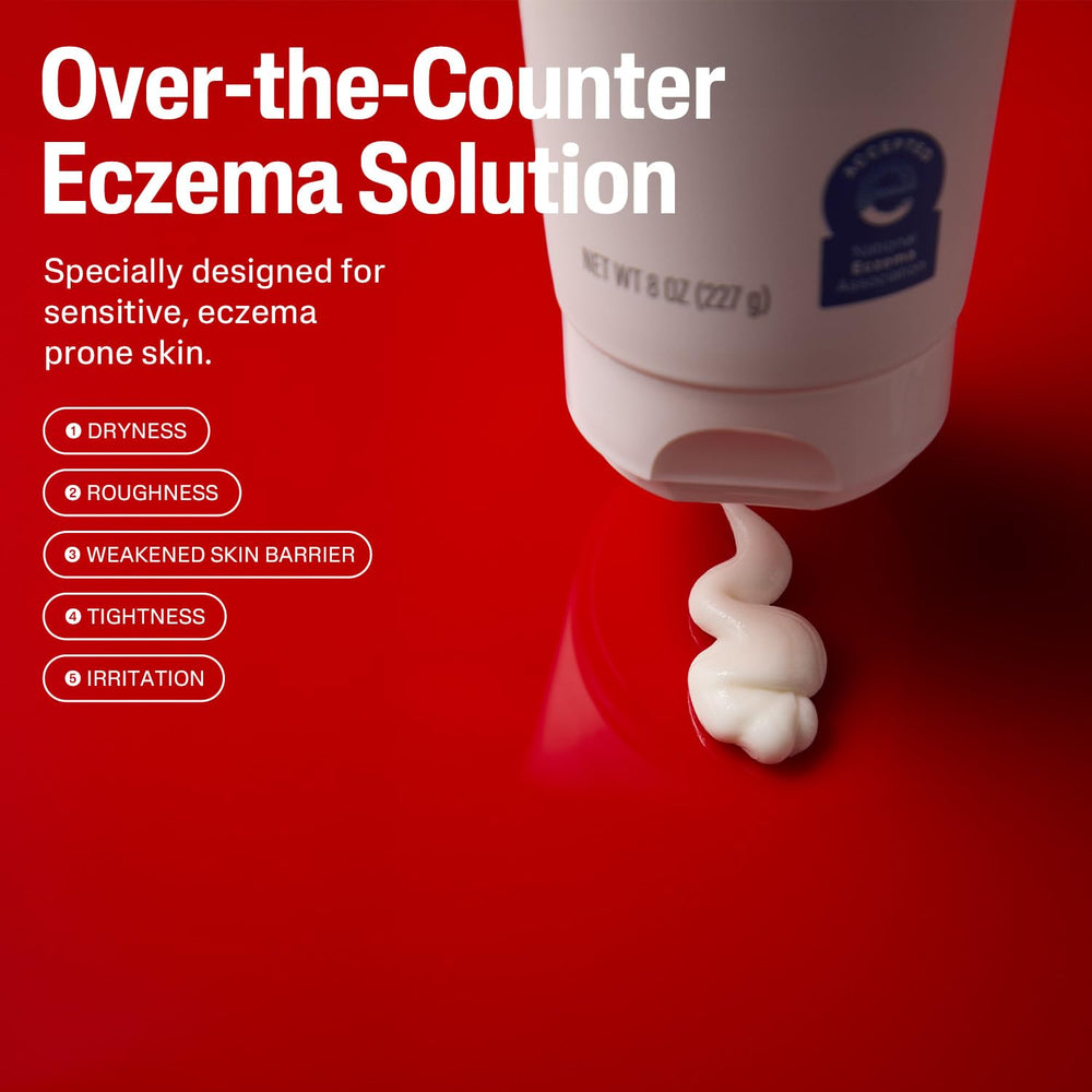 Product box and Cetaphil Restoraderm bottle set for eczema care.
