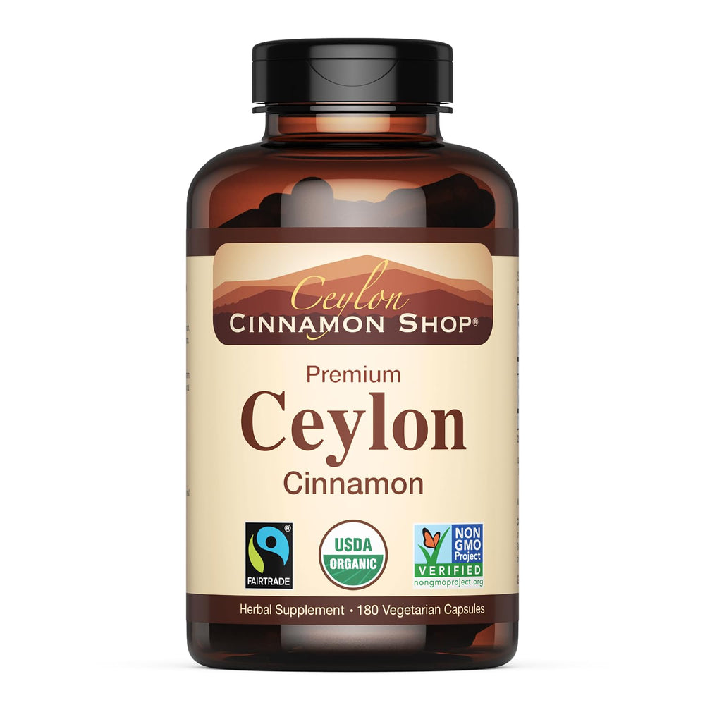 Ceylon Cinnamon Shop organic cinnamon supplement bottle on white background