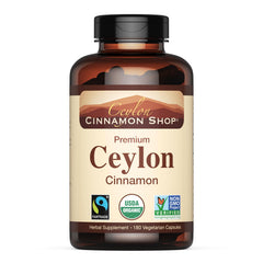 Ceylon Cinnamon Shop organic cinnamon supplement bottle on white background