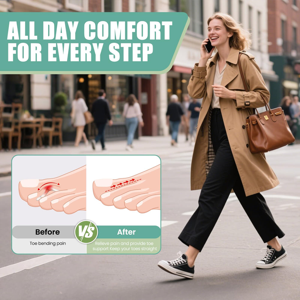 Worn CEYOME toe straightener during walking to help toe alignment and stability