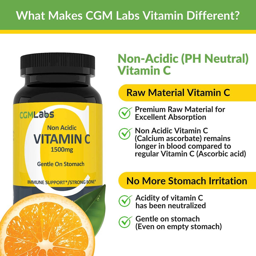 Detail of Vitamin C 1500mg with Calcium label highlighting immune and bone support