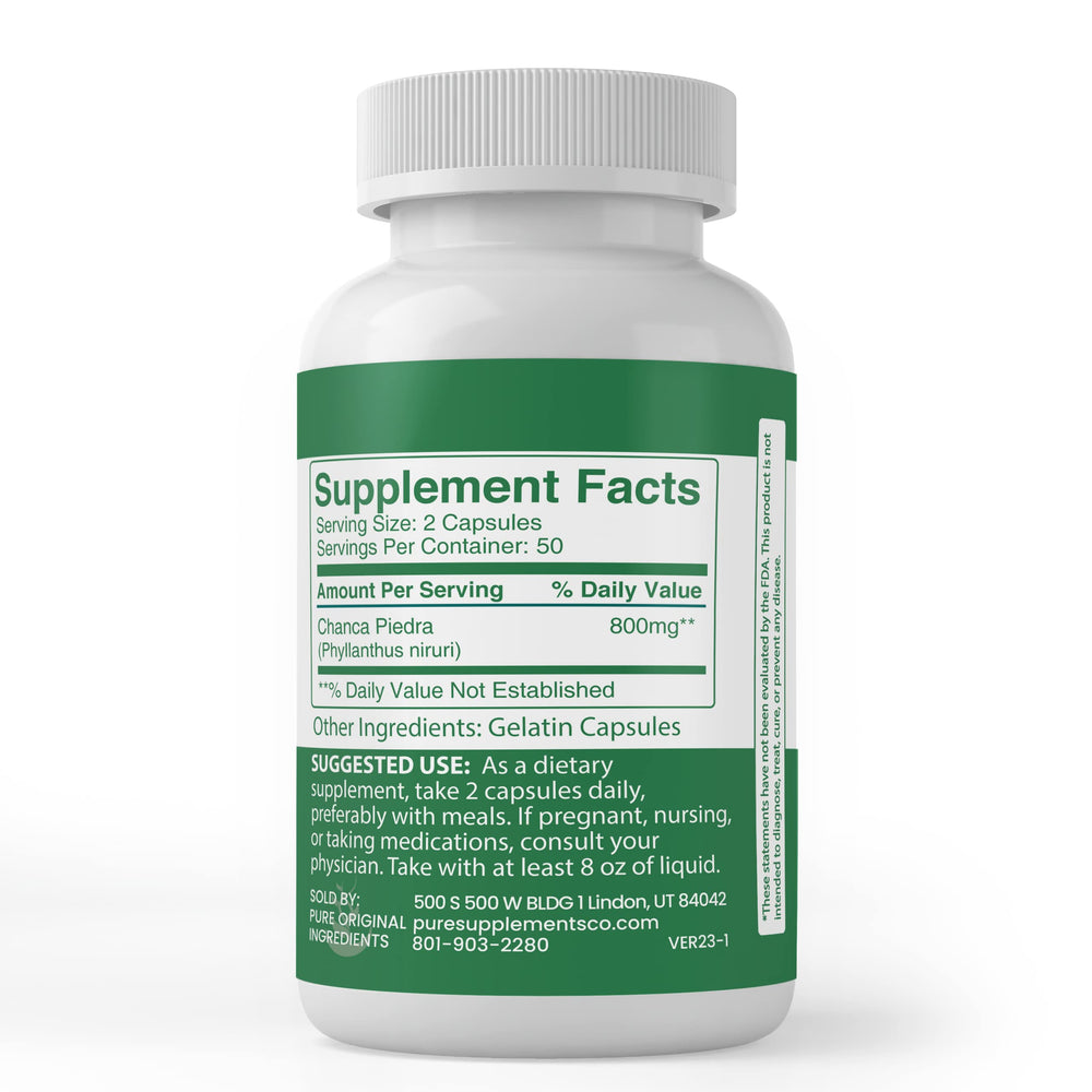 Lab verification seal on Chanca Piedra capsules label