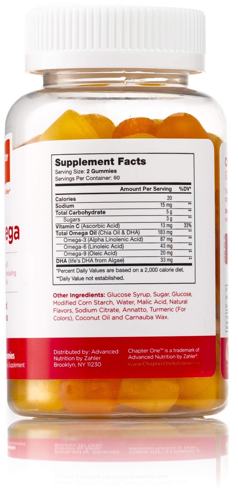 Close-up of Omega-3 DHA content highlighting 183 mg per serving