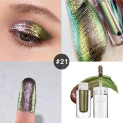 Swatches reveal three-tone multichrome finish for dynamic eye looks.